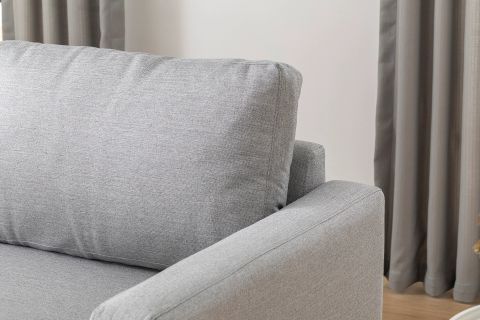 MERLİN KETEN MİNİ KÖŞE KOLTUK NATUREL AYAK, İNCE KOL, KETEN KUMAŞ, GRİ