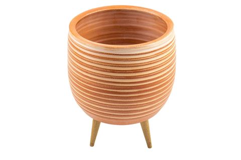 BİTKİ TASARIMI YAN ÇİZGİ TERAKOTA SAKSI, 3 AYAKLI, KİREMİT BEYAZ, 19CM
