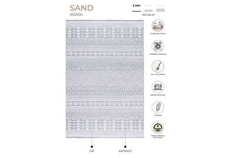 SAND GRİ ANTRASİT TEMİZLENEBİLİR HALI, 65550A, 100X300