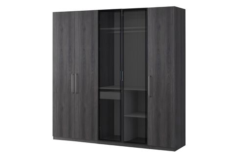PANDORA NOX CAMLI GARDIROP, KOYU CEVİZ, 5 KAPAKLI