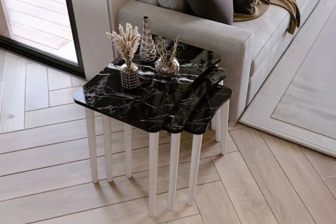 ALGAN ZİGON SEHPA, SİYAH MERMER, ÜÇLÜ