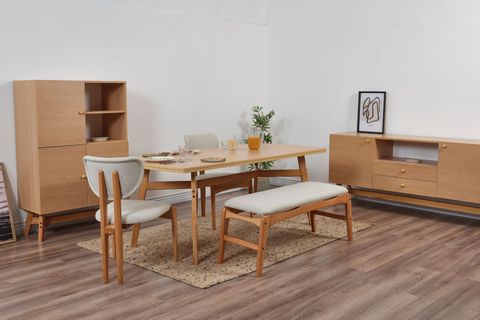 MOON BENCHLİ İSKANDİNAV MASA TAKIMI, 2 SANDALYELİ, KREM, 180X90