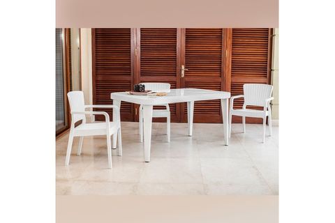 TİLİA SAND 6 KİŞİLİK CAMLI MASA SANDALYE TAKIMI BAHÇE BALKON SETİ BEYAZ