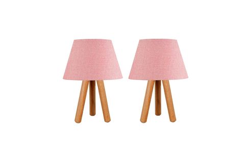 EVLİGHT ÜÇLÜ AVİZE VE AHŞAP ABAJUR ODA SETİ, PEMBE