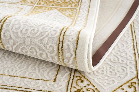 SADE GÖBEKLİ ÇERÇEVELİ KREM GOLD RENK MODERN OTURMA ODASI VE SALON HALISI 150X233