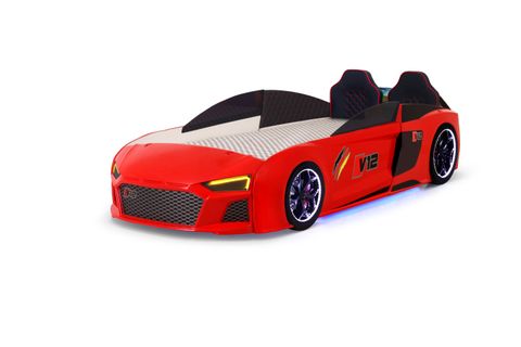 AUDİ FULL LEDLİ KUMANDALI VE MÜZİKLİ ARABALI YATAK, KIRMIZI