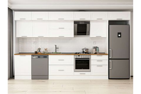 ALVİNKA 410X240 CM KLASİK MEBRAN MUTFAK DOLABI, MB E90S60S60 2 MEBRAN BEYAZ SUNTALAM