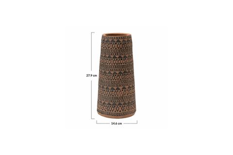SİYAH EL YAPIMI TERRACOTTA VAZO KABARTMALI BOHO DEKOR