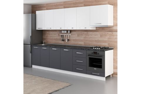 MİNAR  ELA 300 CM MUTFAK DOLABI BEYAZ ANTRASİT 300-A6