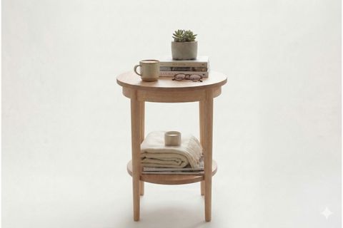 RAYNA YUVARLAK YAN SEHPA, NATUREL, 48X48X60 CM