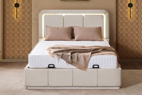 DEMONTE NOX LEDLİ ÇİFT KİŞİLİK BAZA BAŞLIK MAXİ YATAK SETİ, BEJ, 160X200