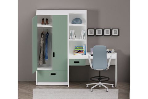 ESSENZA KİTAPLIKLI ÇALIŞMA MASASI, BEYAZ SU YEŞİLİ