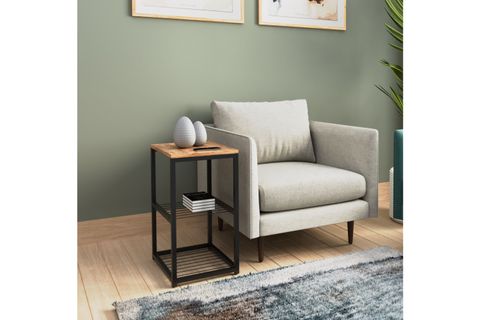 TEDİ METAL AYAKLI DEKORATİF TEL RAFLI YAN SEHPA, ÇAM