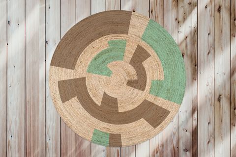 KARNAVAL GEOMETRİK ÇARK DESENLİ NATURAL MODERN BASKILI JÜT ÖRME HALI, BEJ, 80X80