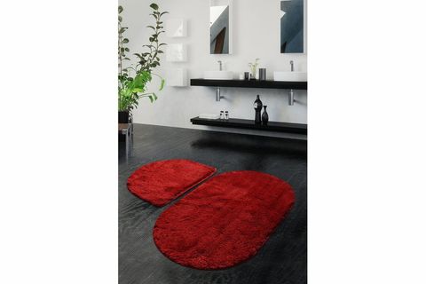 CHİLAİ HOME COLORS OF OVAL İKİLİ SET KIRMIZI BANYO HALISI PASPAS SETİ