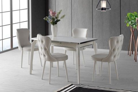 TUNA CHESTER AÇILIR YEMEK MASASI TAKIMI, KREM, 75X120