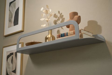 GALVANİZ METAL MİMARİ DUVAR RAFI, CAM GRİ, 40X10X5 CM