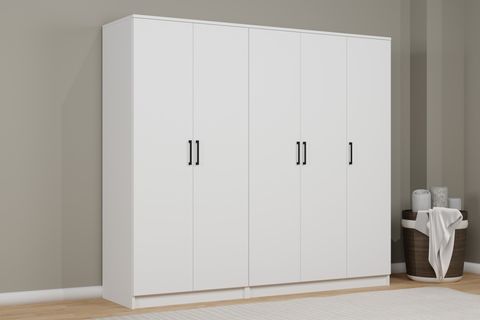 KARDELEN MAT BEYAZ ELBİSE DOLABI, 5 KAPAKLI, 9 RAFLI, 200 CM