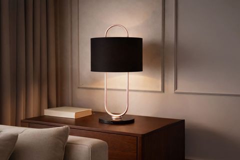 DOKU SİYAH ŞAPKALI MASA LAMBASI, ŞAMPANYA