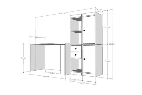 MODÜLER ÇALIŞMA MASASI, AÇIK RAF 2 KAPAKLI