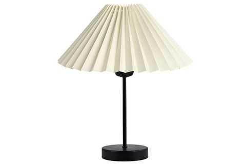 LİORA METAL PİLELİ KREM KUMAŞ ABAJUR, SİYAH AYAKLI