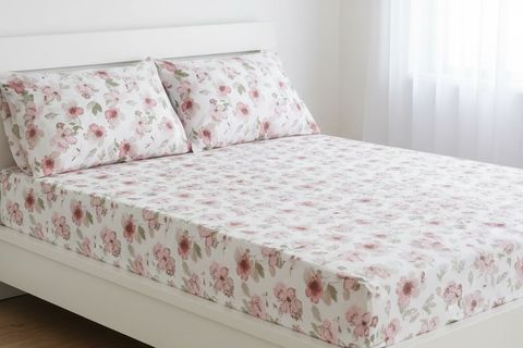 MAKİ HOME ÇİFT KİŞİLİK LASTİKLİ ÇARŞAF VE YASTIK KILIFI SETİ, ÇİÇEK DESENLİ, 160X200, 50X70