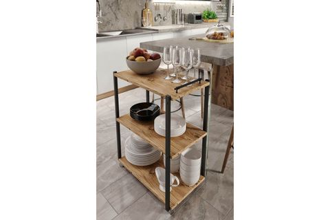 ELSE KAHVE MODERN DEKORATİF MDF AHŞAP SERVİS SUNUM ARABASI 3 RAFLI SERVANT