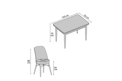 GADAHOME AY SERİSİ MUTFAK-SALON MASA SANDALYE TAKIMI CEVİZ (4 SANDALYELİ CA ) 176, ,