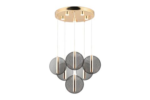 DUSTİN ALTILI YUVARLAK KRİSTAL LEDLİ SARKIT AVİZE, GOLD