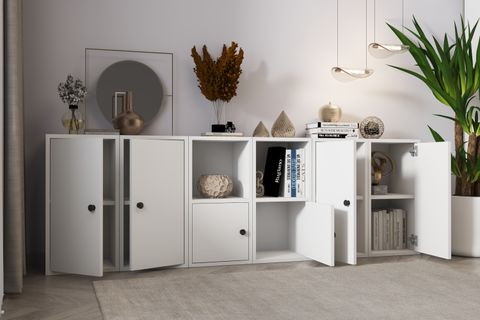 CONSOLA ALTI KAPAKLI RAFLI BEYAZ KONSOL ÇITASIZ KNS-1213-Ç