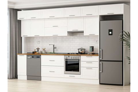 ALVİNKA 390X240 CM KLASİK MEBRAN MUTFAK DOLABI, MB E90S40S60 1 MEBRAN BEYAZ MDF
