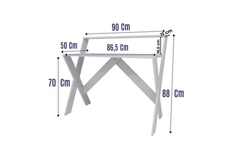 ÇAPRAZ AYAKLI DERS ÇALIŞMA MASASI, BEYAZ, 50X90 CM