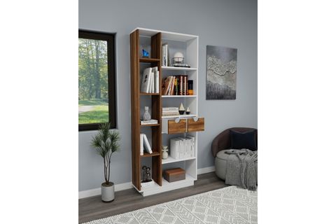 LUMA ÇOK GÖZLÜ KİTAPLIK 10 RAFLI VE 2 DOLAPLI, BEYAZ CEVİZ