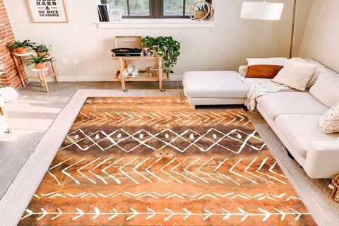 JUNGLE HALI BOHO İSKANDİNAV MODEL TURUNCU BEYAZ RENK DEKORATİF HALI 120X175