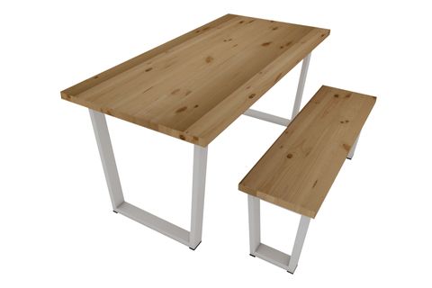 WOODESK MAYIS MASİF BANKLI YEMEK MASASI TAKIMI, NATURAL RENK, 140X70, CPT7684-140