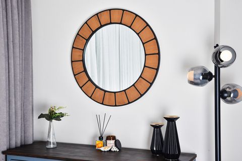DFN WOOD TERRA YUVARLAK DEKORATİF BANYO AYNASI, 90X90 CM
