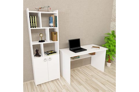 KALENDER DEKOR ELLEN MAYRA BİLGİSAYAR VE ÇALIŞMA MASASI TAKIMI, BEYAZ, 120 CM, ELM01
