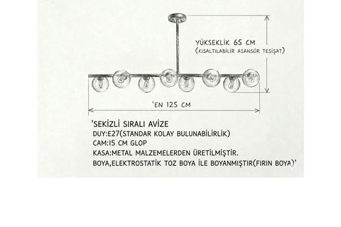 BESTE SIRALI FÜME CAMLI SİYAH AVİZE, SEKİZLİ
