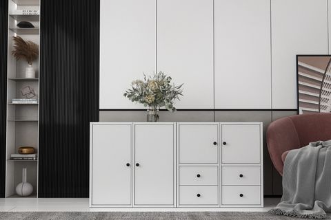 CONSOLA DÖRT KAPAKLI RAFLI BEYAZ KONSOL ÇITASIZ KNS-1183-Ç