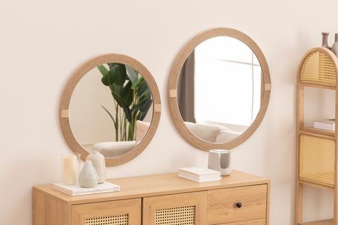 DFN WOOD JUT HALATLI YUVARLAK DEKORATİF DUVAR AYNASI, 60X60