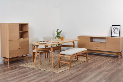 MOON BENCHLİ İSKANDİNAV MASA TAKIMI, 2 SANDALYELİ, KREM, 180X90