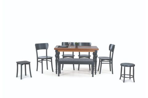DAMLA SABİT MASA + KELEBEK SANDALYE, ANTRASİT, 125X80