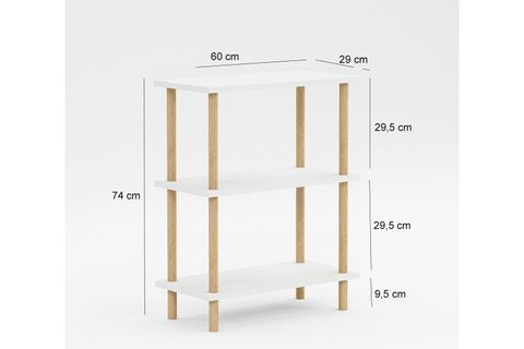 BUKİ DEKORATİF AHŞAP AYAKLI KİTAPLIK, 3 RAFLI, BEYAZ