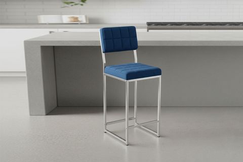 RİVA BAR MUTFAK SANDALYESİ, KROM KAPLAMA AYAKLI, LACİVERT