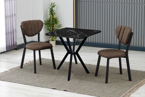 ELİS MUTFAK MASA TAKIMI, 2 SANDALYE, SİYAH, 70X70 CM, KAHVE