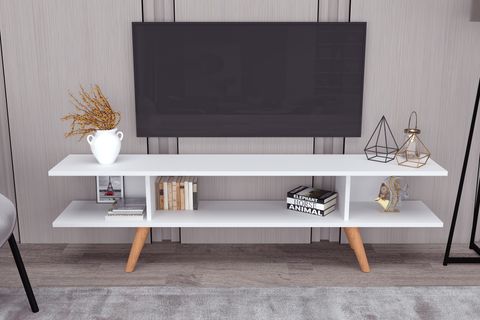 EKO TV SEHPASI, AHŞAP AYAKLI, BEYAZ, 160 CM