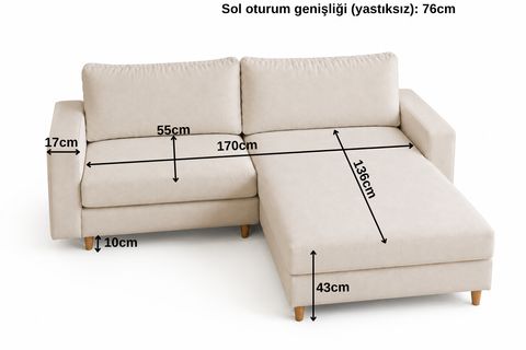 MELRE MİNİ KÖŞE SAĞ KOLTUK, KREM