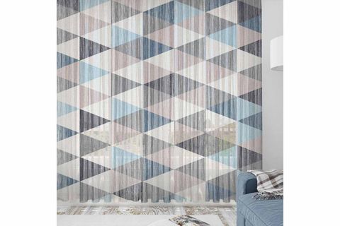 ELSE SARI KIRMIZI ETNİK KUTULAR DESENLİ DEKORATİF MODERN 3D TÜL FON PERDE 140X270