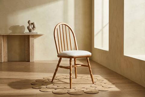 MOTİFLİ ADA SANDALYE, NATUREL AHŞAP, KREM KUMAŞ