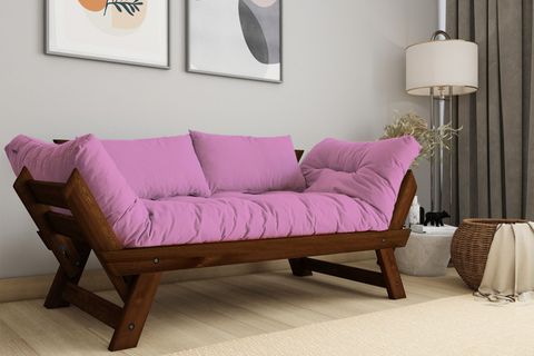 WOODESK ADALAR MASİF AHŞAP İKİLİ KANEPE, CEVİZ-PEMBE, CPT8165-210